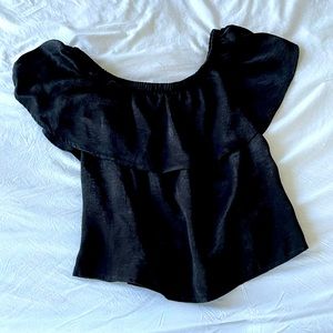 Off-the shoulder satin-look top